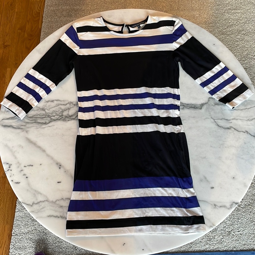 French Connection Striped 3/4 Length Sleeve Dress - Size 12